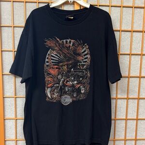 Harley-Davidson Black Tee with Eagle and Motorcycle Graphic